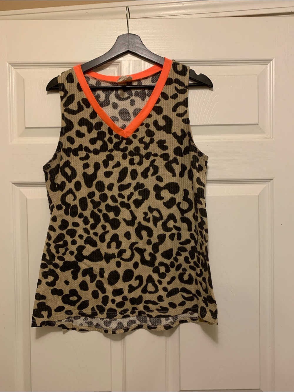BiBi Leopard Print V-Neck Tank with Orange Trim